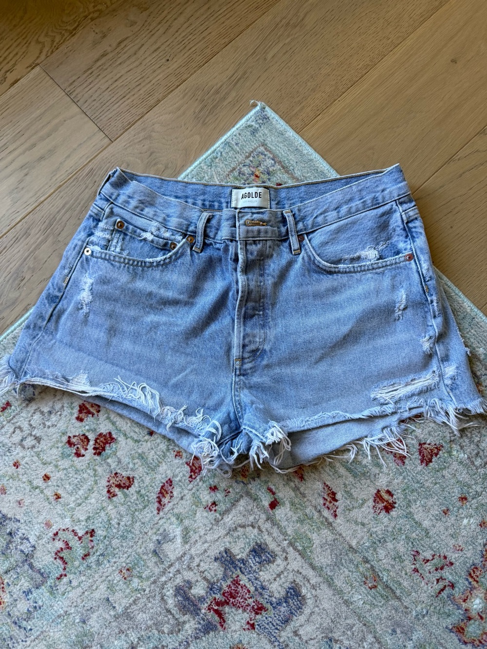 Agolde Light Wash Distressed Denim Cutoff Shorts